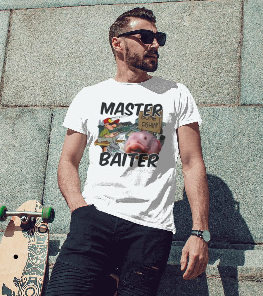 Master Baiter Gone Fishin' Fisherman With Big Fish T-Shirt