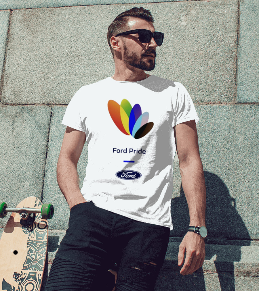 Ford Pride Typography Over Rainbow Petals T-Shirt