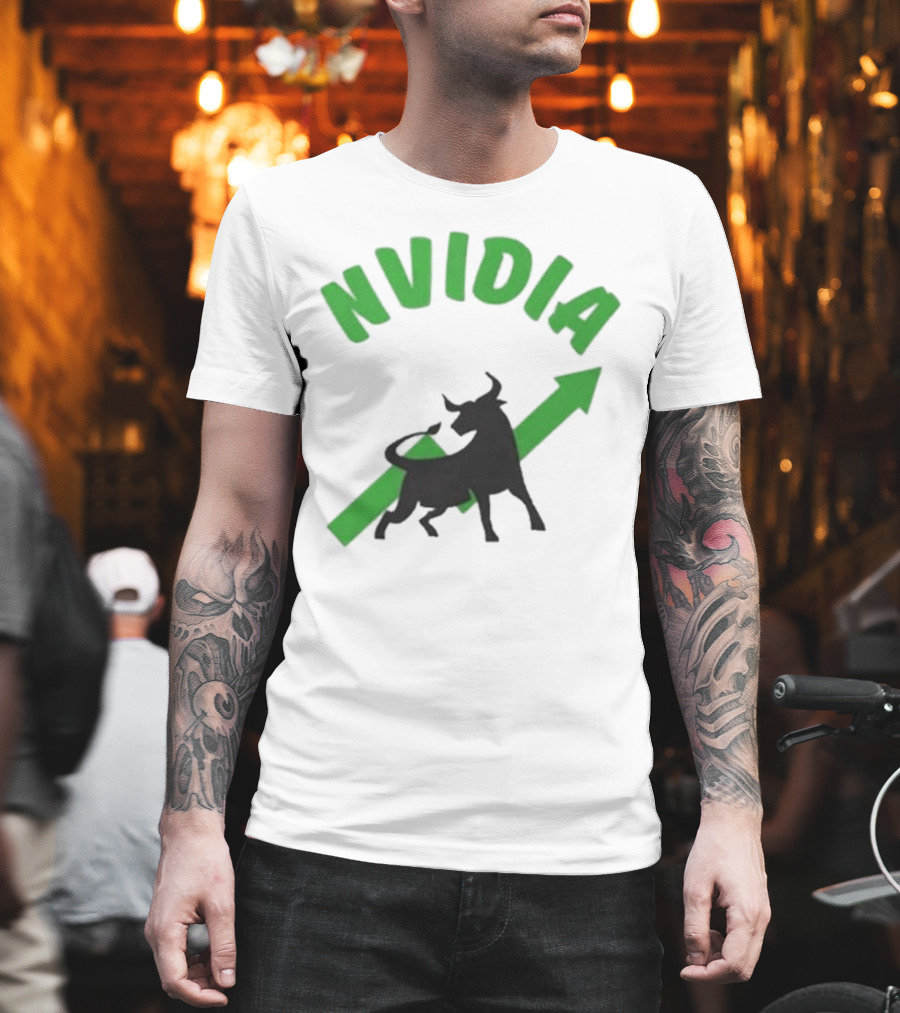 Nvidia Stock Bullish with Upward Arrow and Bull T-Shirt