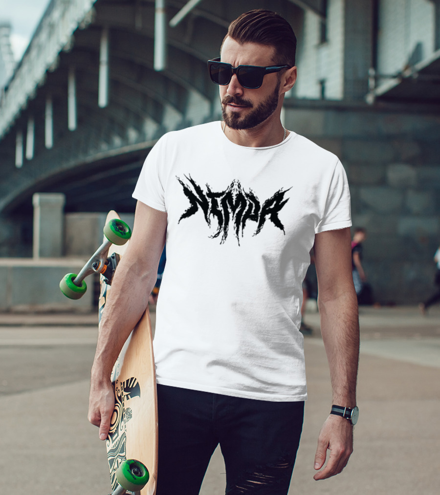 Nimda Logo Graphic With Dark Gothic Text T-Shirt