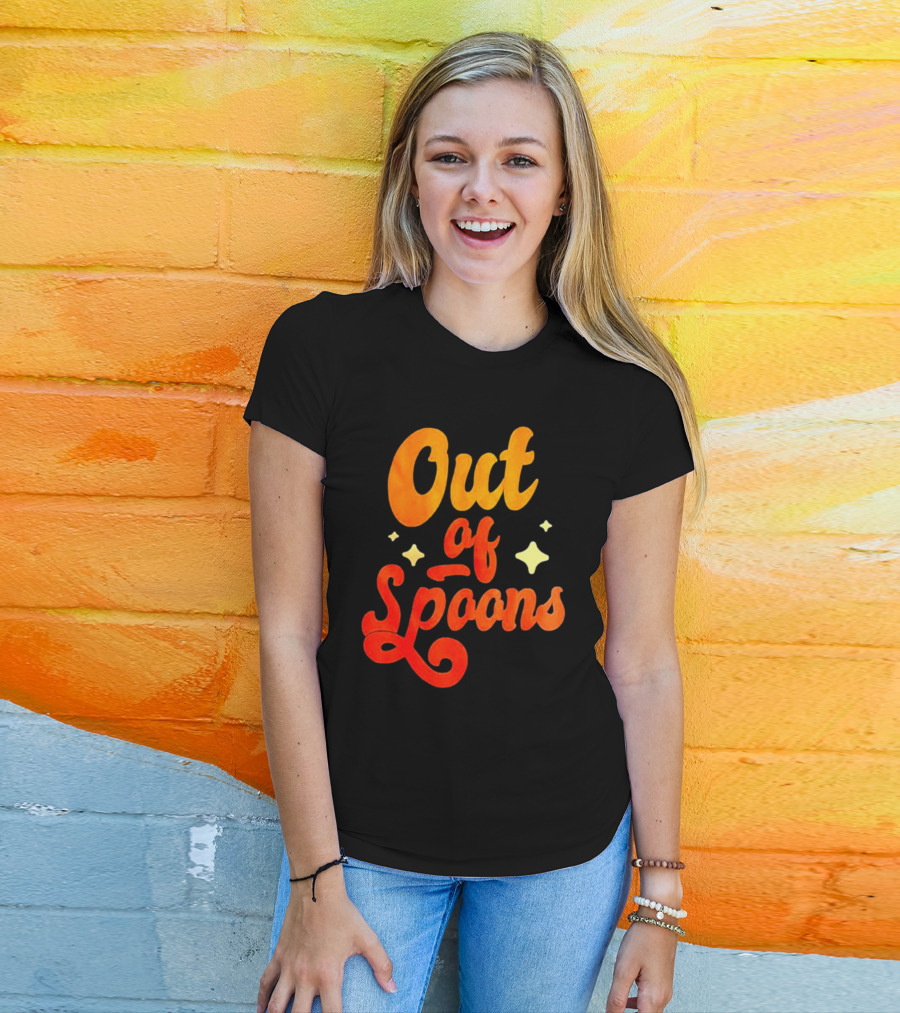Out Of Spoons Stars Retro Orange Text T-Shirt