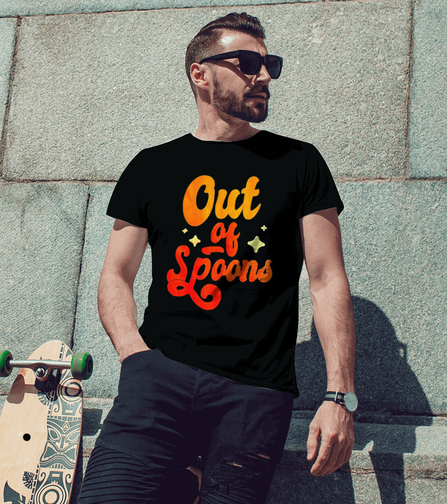 Out Of Spoons Stars Retro Orange Text T-Shirt