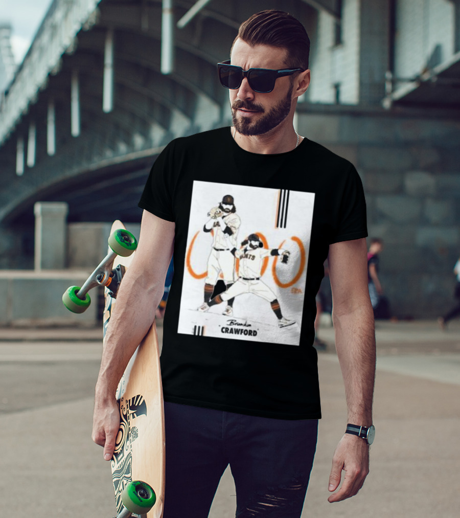 Brandon Crawford Giants Baseball Illustration With 1000 Celebratory T-Shirt