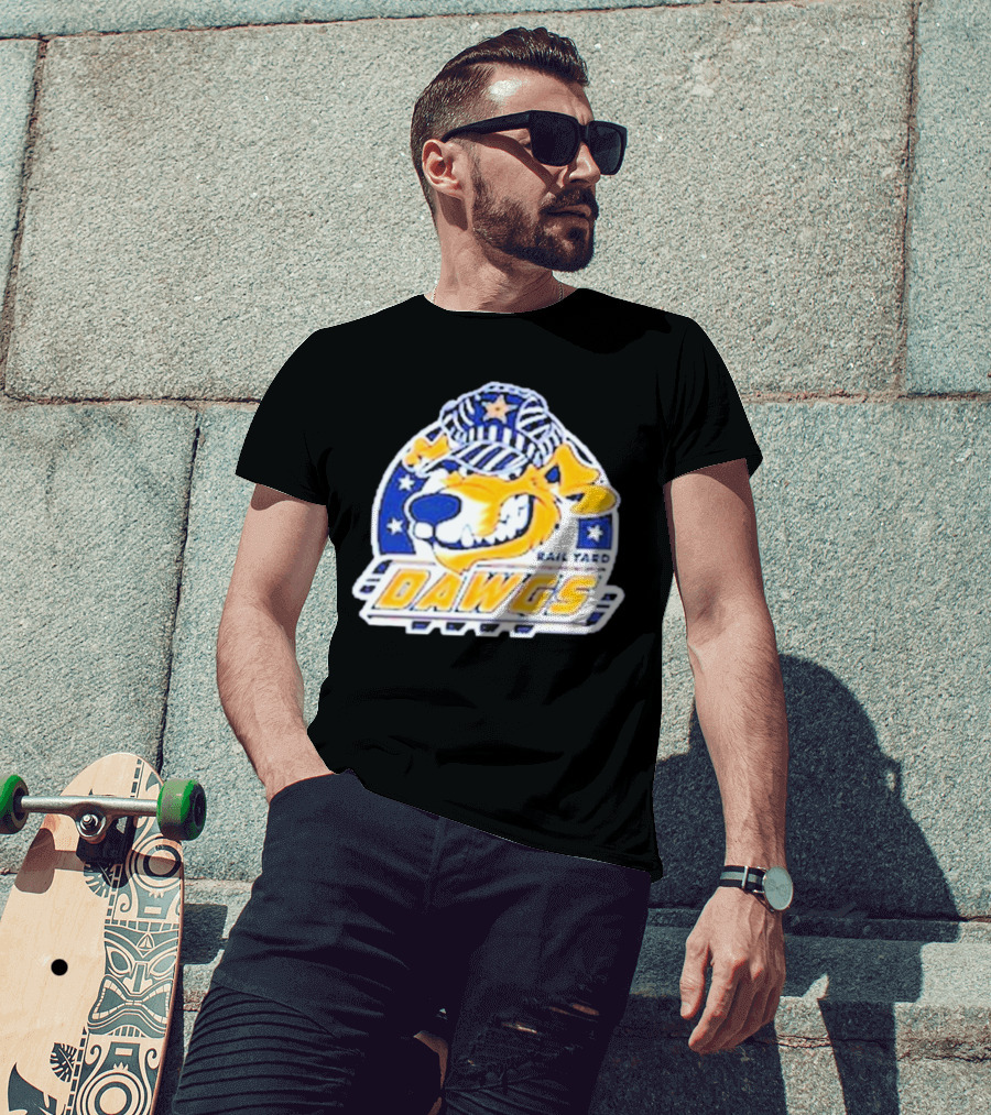 Roanoke Rail Yard Dawgs Logo With Dog In Striped Hat T-Shirt