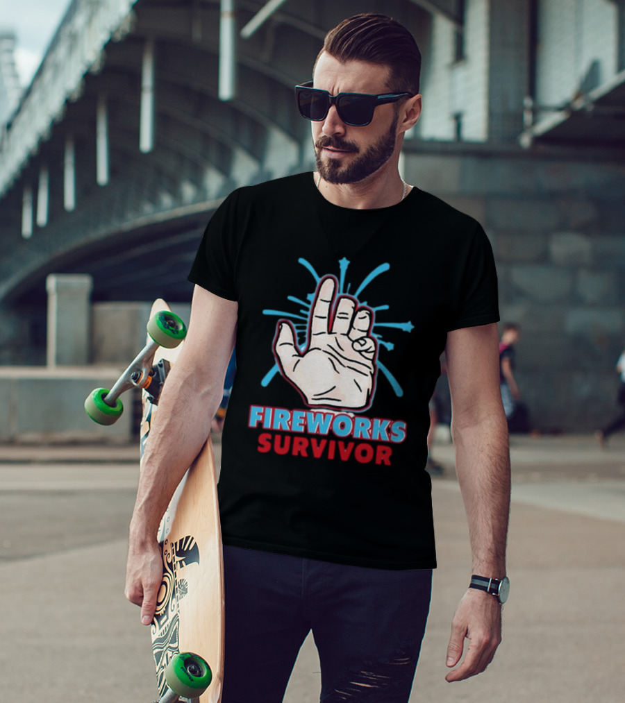 Fireworks Survivor Hand Gesture Humor Shirt Shitheadsteve T-Shirt
