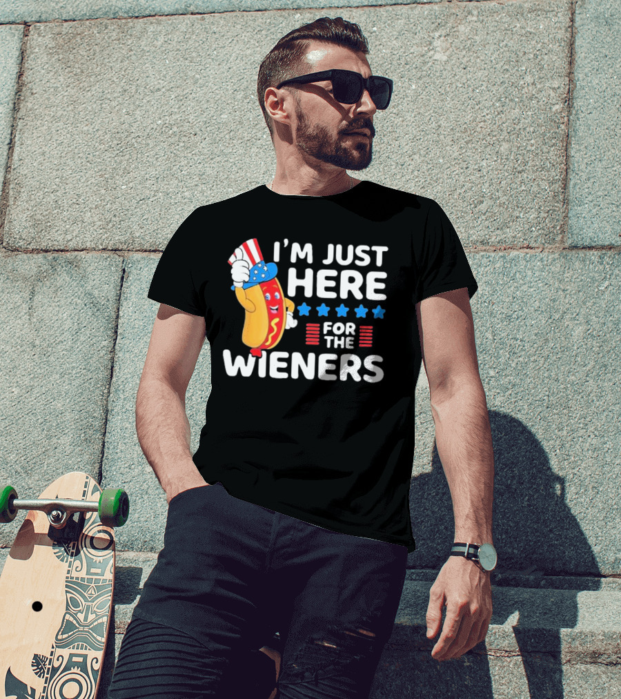 I'm Just Here For The Wieners Patriotic Hot Dog Uncle Sam Hat T-Shirt