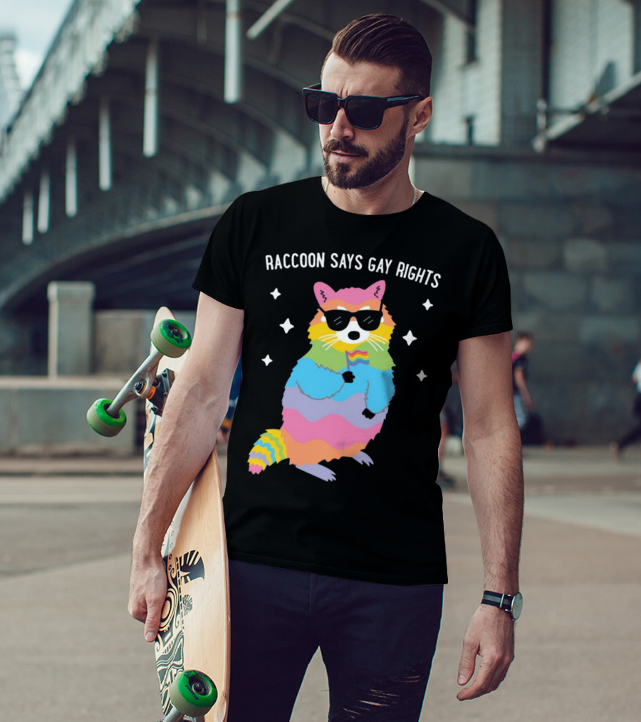 Raccoon Says Gay Rights Pride Rainbow Sunglasses Flag T-Shirt