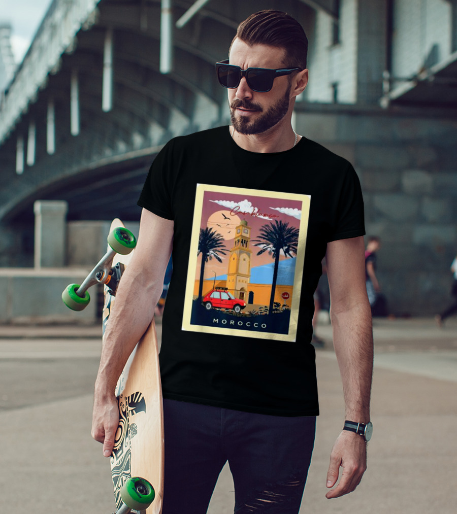 Casablanca Morocco Vintage Taxi And Architecture Scene T-Shirt
