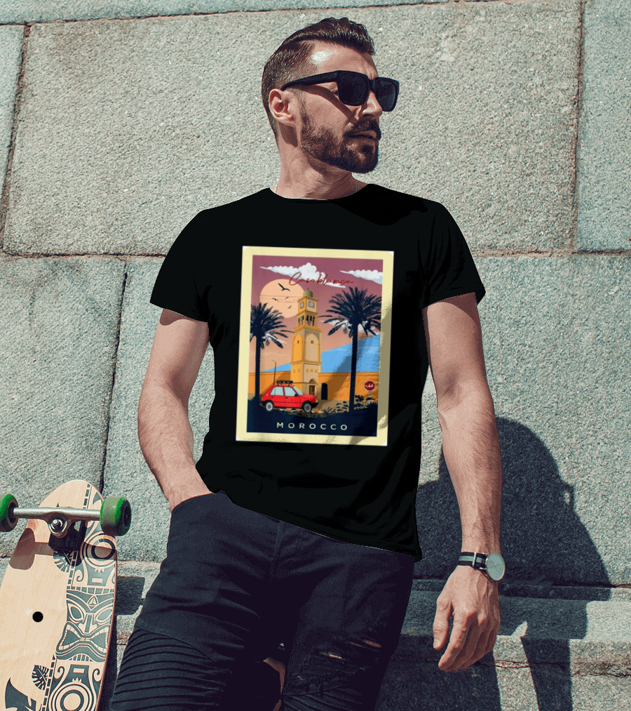 Casablanca Morocco Vintage Taxi And Architecture Scene T-Shirt