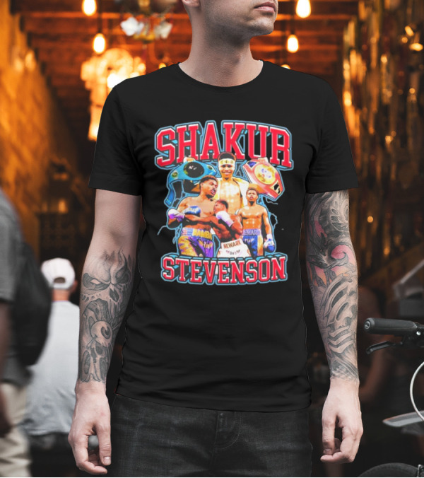 Shakur Stevenson Boxing Champion Imagery with Championship Belts T-Shirt Shakur Stevenson Boxing Champion Imagery with Championship Belts T-Shirt