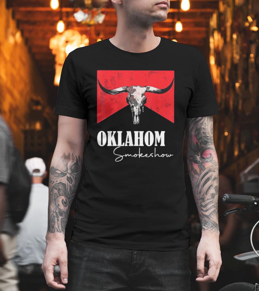 Oklahoma Smokeshow Western Country Boho Bull Skull Cow T-Shirt