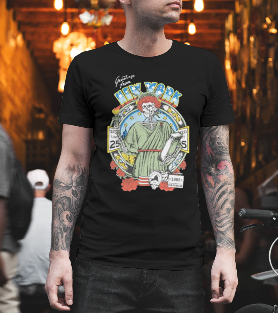 Greetings from New York Grateful Dead 1985 Skeleton Liberty Stamp United States T-Shirt