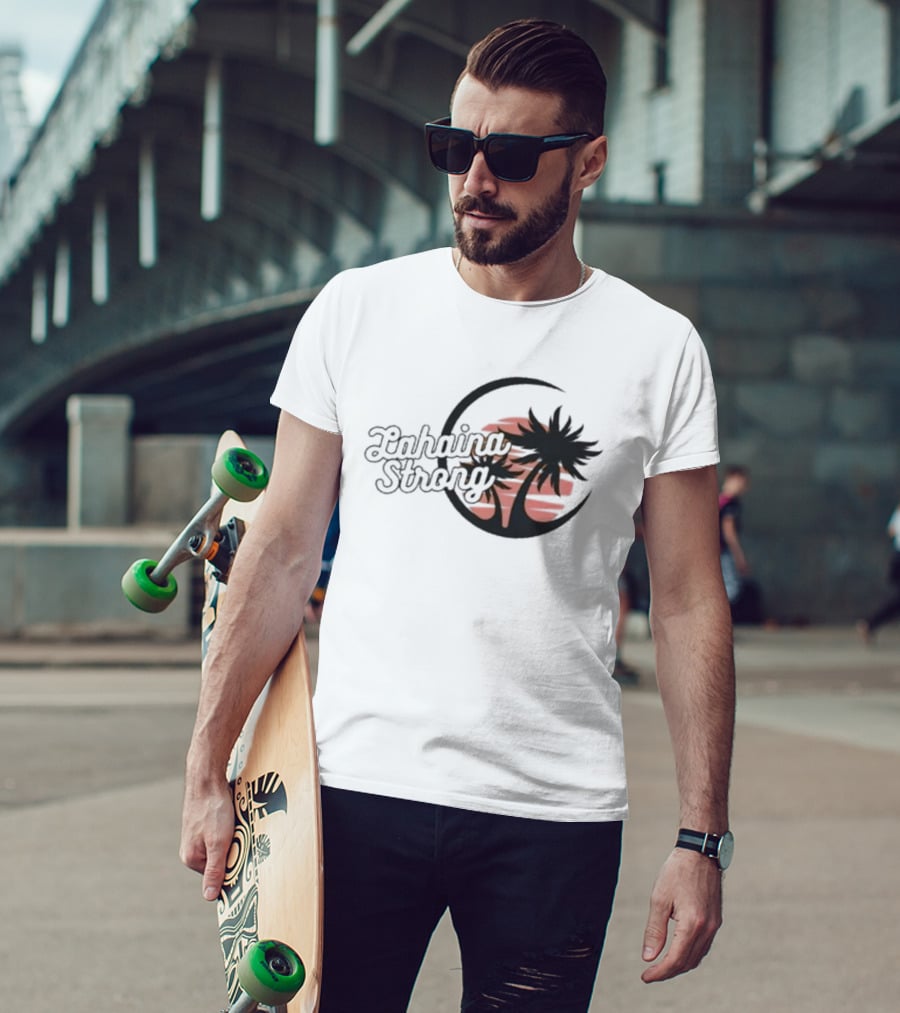 Lahaina Strong Support Maui Fire Relief Efforts Maui Strong Fundraiser Palm Tree Sunset T-Shirt