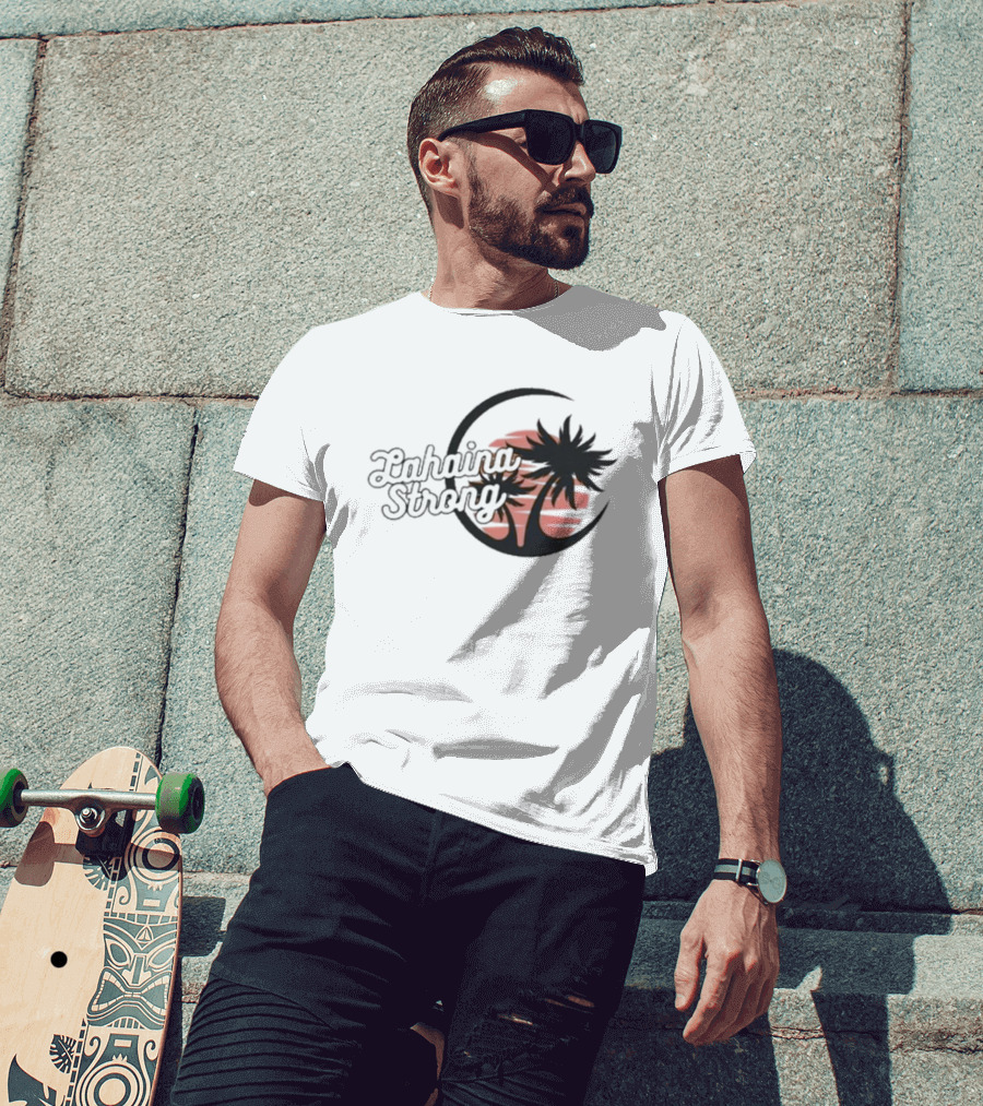 Lahaina Strong Support Maui Fire Relief Efforts Maui Strong Fundraiser Palm Tree Sunset T-Shirt