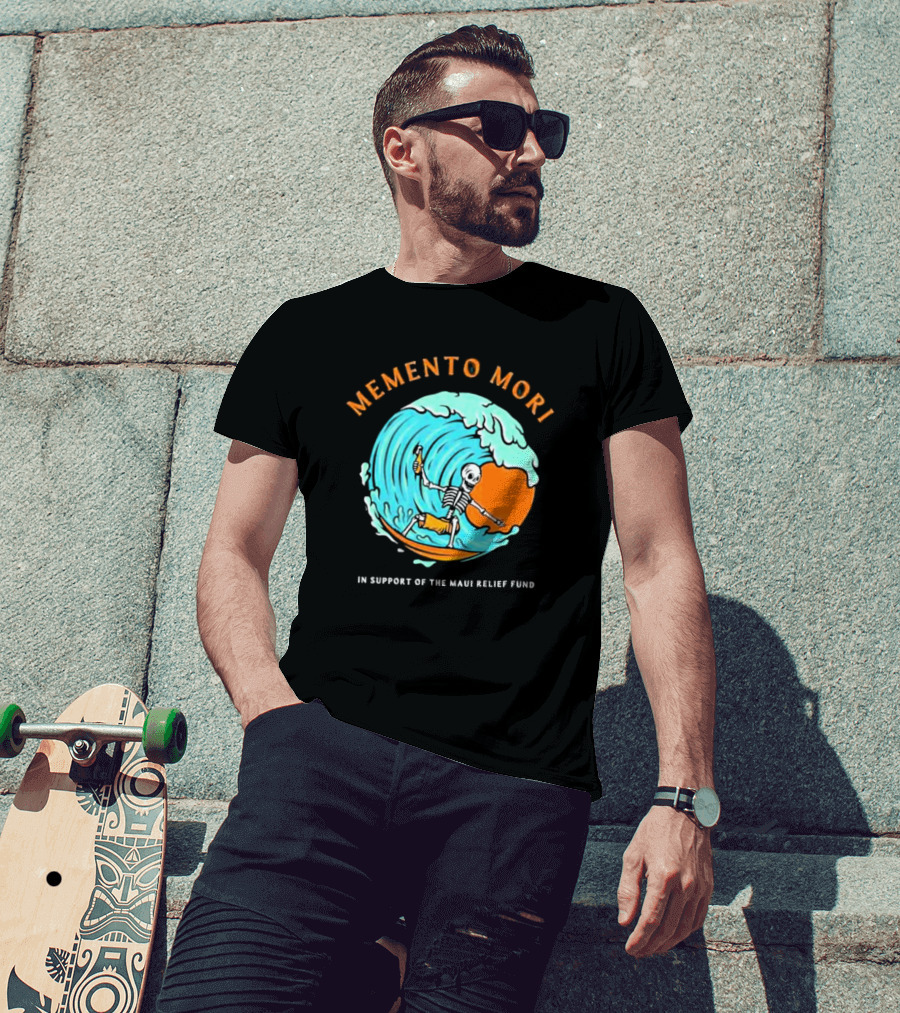 Memento Mori Skeleton Surfing In Support Of The Maui Relief Fund T-Shirt