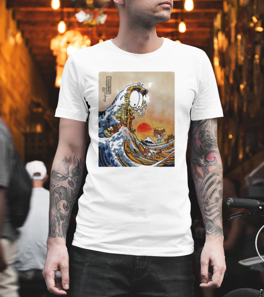 Garfield Great Wave Lasagna Hokusai T-Shirt