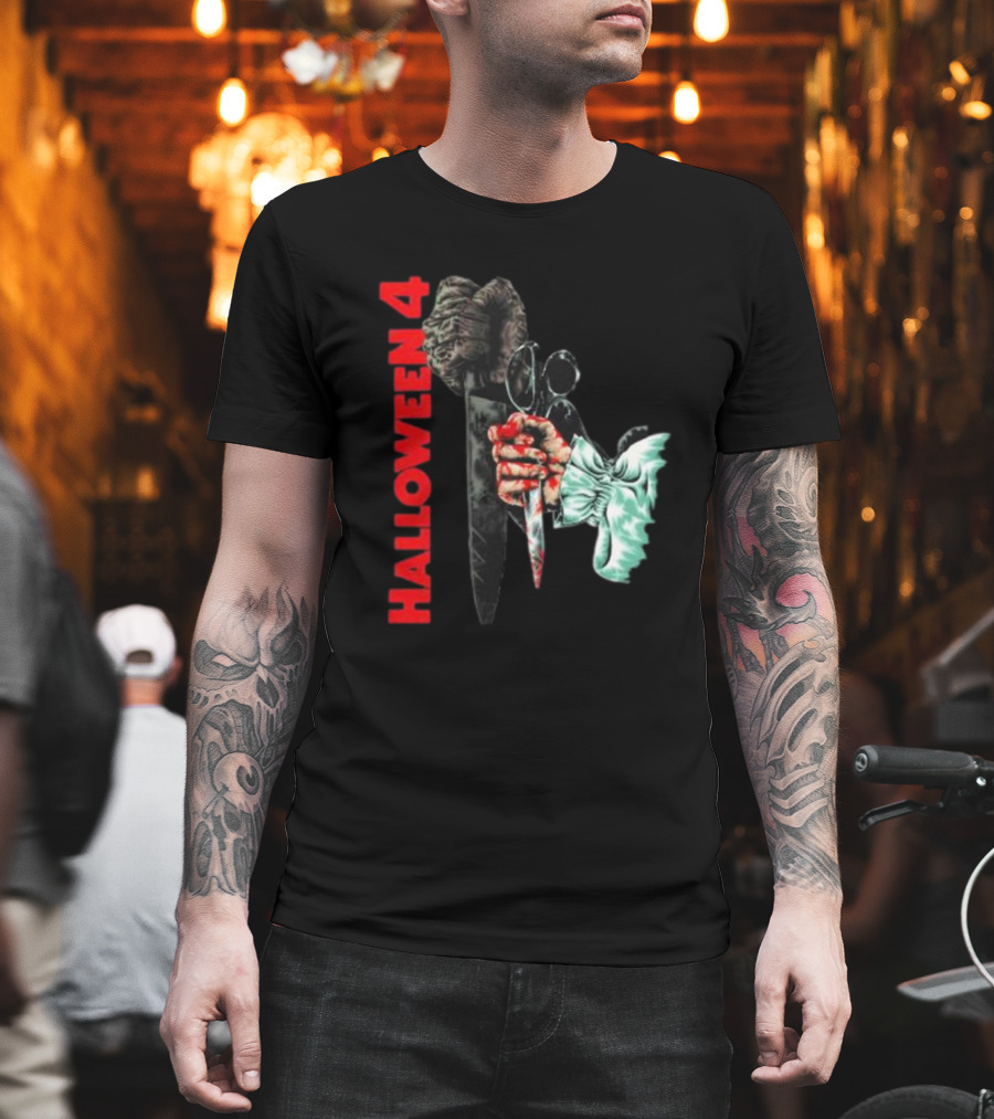 Halloween 4 Shadow of the Shape Mask Knife Hand T-Shirt