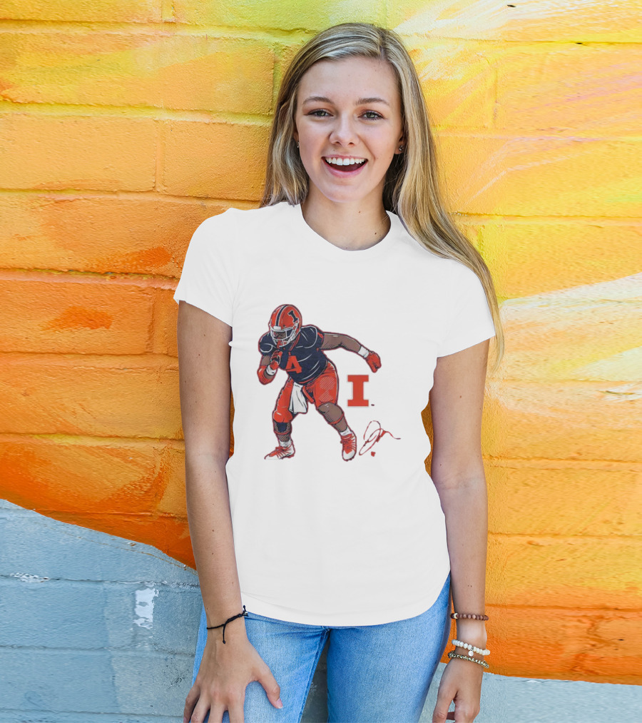 Illinois Football Jerzhan Newton Superstar Pose With Signature T-Shirt