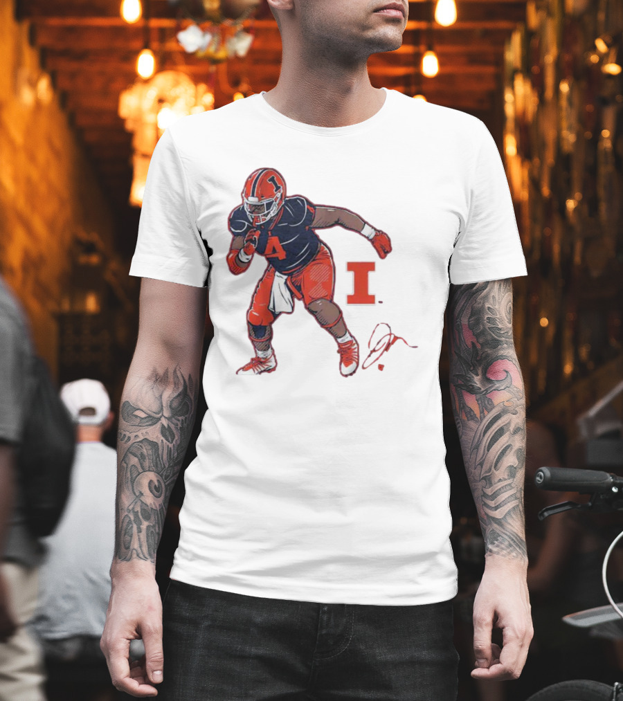 Illinois Football Jerzhan Newton Superstar Pose With Signature T-Shirt