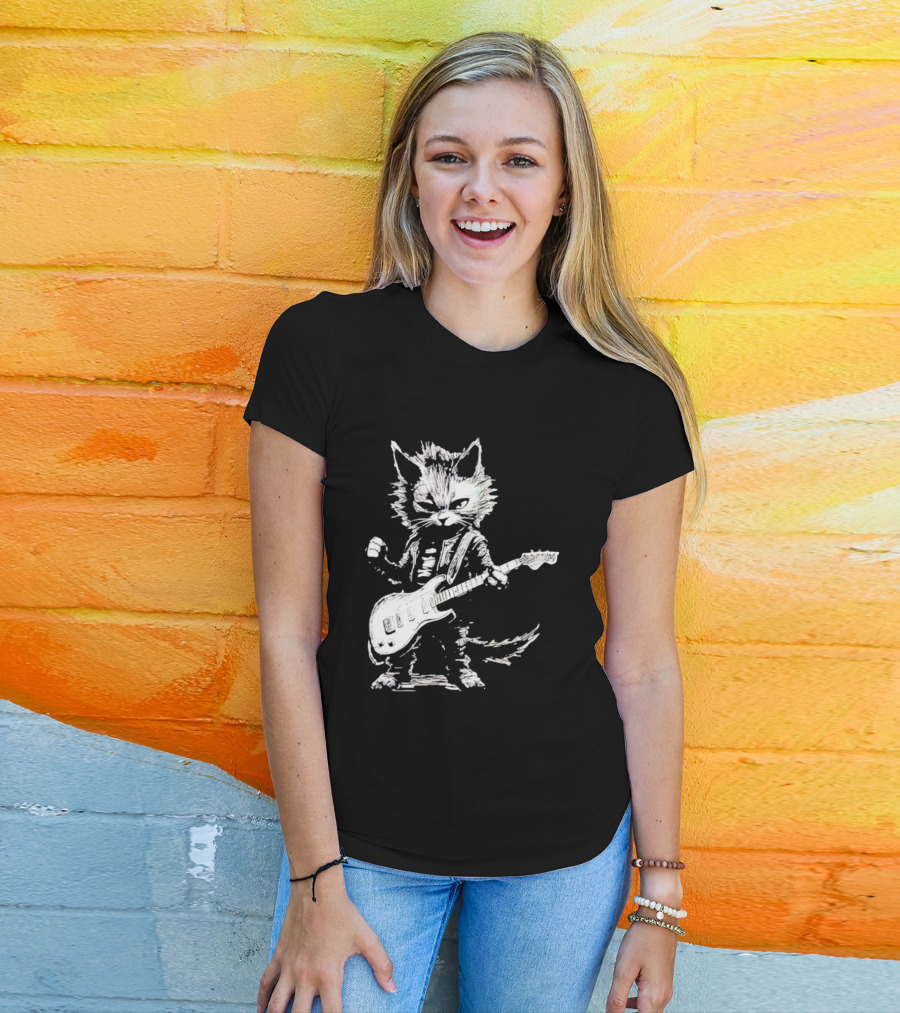 Guitar Cat Rock Kitty Playing Guitar Gifts For Her T-Shirt