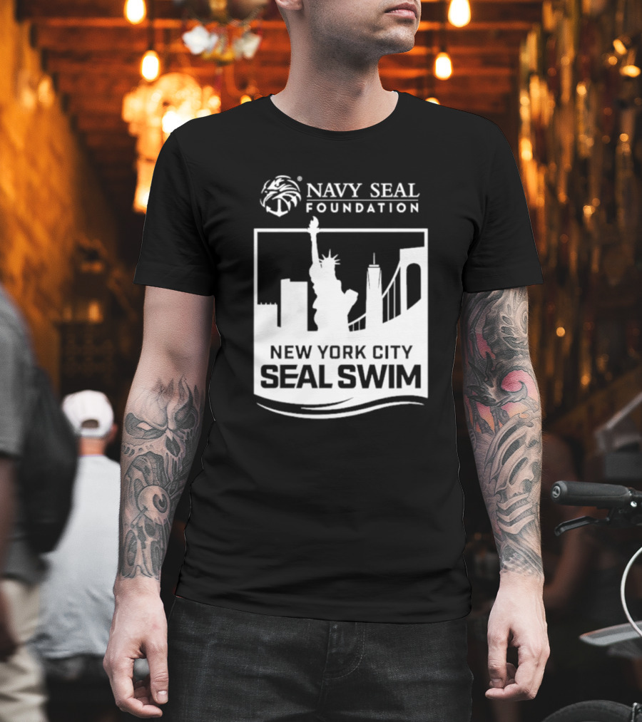 Navy Seal Foundation New York City Seal Swim Statue Liberty Skyline T-Shirt