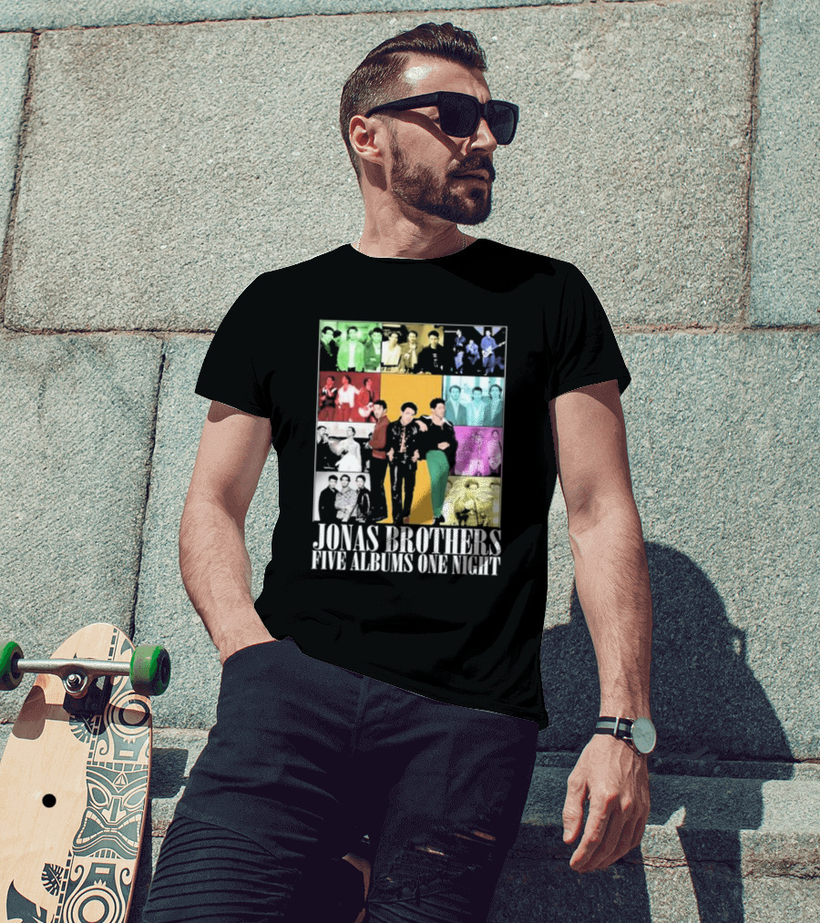 Jonas Brothers Five Albums One Night Multicolor Photo Collage T-Shirt