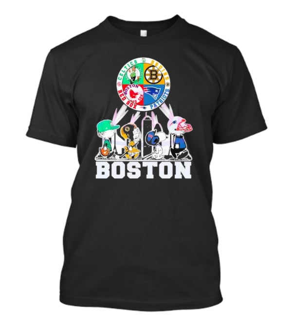 Boston Celtics Bruins Red Sox Patriots Peanuts Characters T-Shirt
