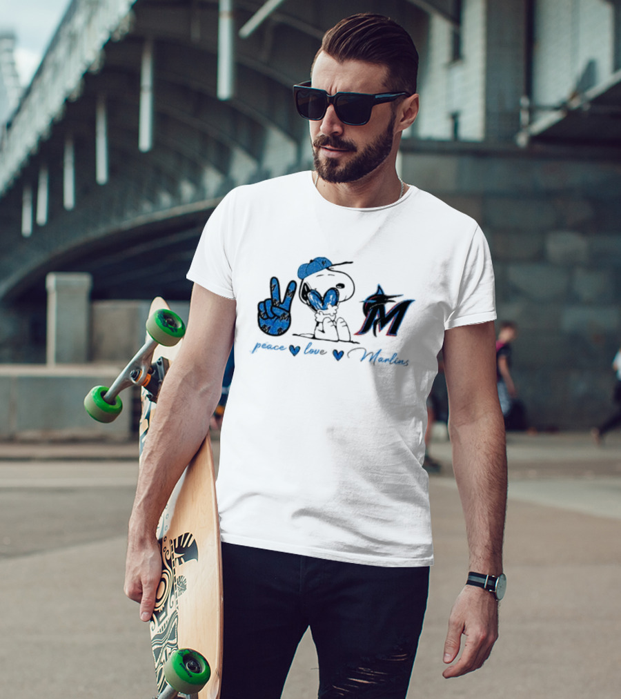 Peace Love Miami Marlins Snoopy T-Shirt