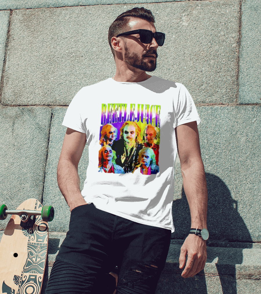 Beetlejuice Multicolor Faces Fantasy Horror Movie T-Shirt