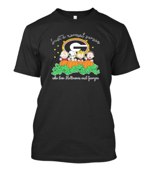 Just A Normal Person Who Love Halloween And Georgia With Peanuts Characters And Georgia Bulldogs T-Shirt