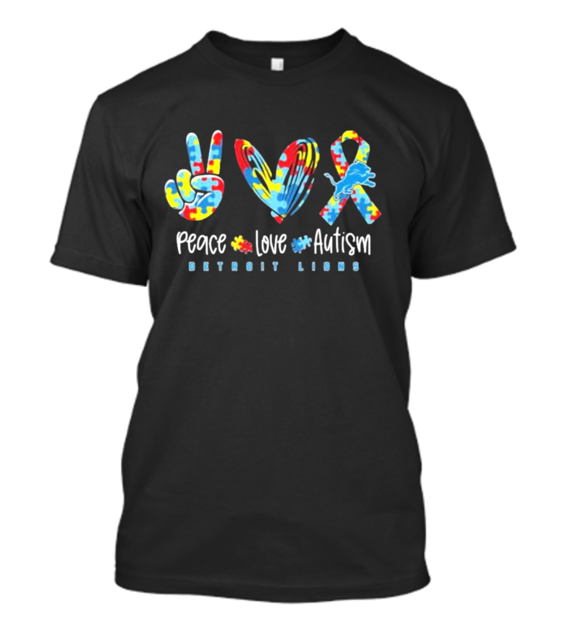 Peace Love Autism Detroit Lions T-Shirt