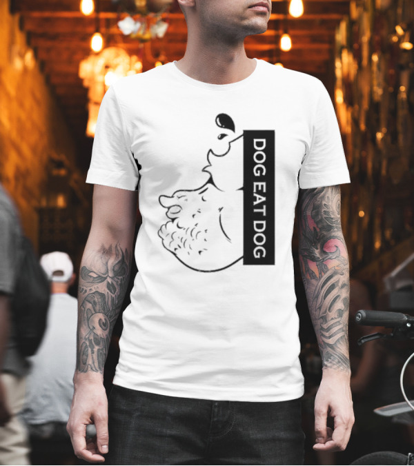 Slosh Dog Eat Dog Vertical Text Graphic with Cartoon Style Dog Outline T-Shirt Slosh Dog Eat Dog Vertical Text Graphic with Cartoon Style Dog Outline T-Shirt