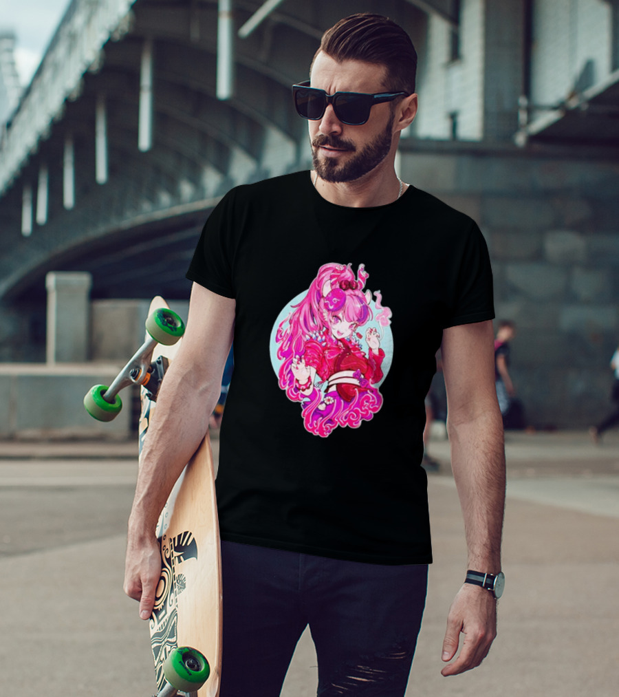 Invasion Club Ironmouse Pink Anime Character Art Collaboration T-Shirt