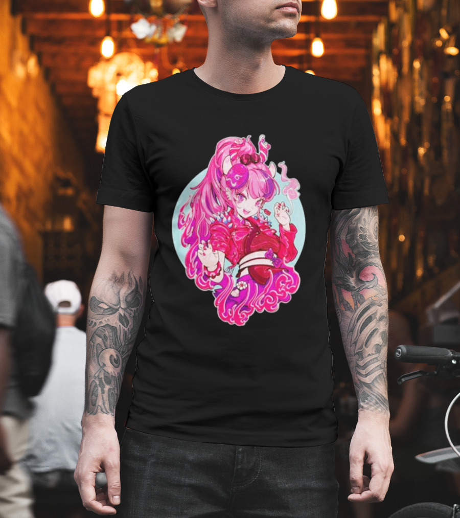Invasion Club Ironmouse Pink Anime Character Art Collaboration T-Shirt