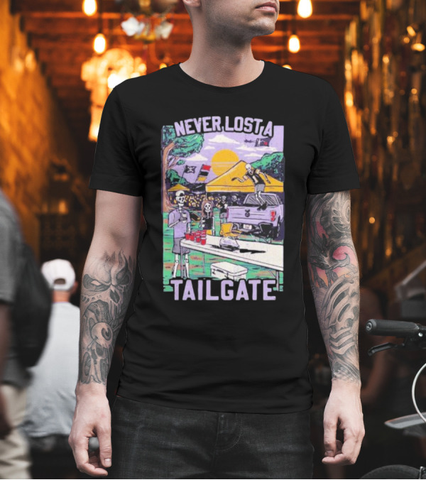 Never Lost a Tailgate Skeleton Party Scene T-Shirt Never Lost a Tailgate Skeleton Party Scene T-Shirt