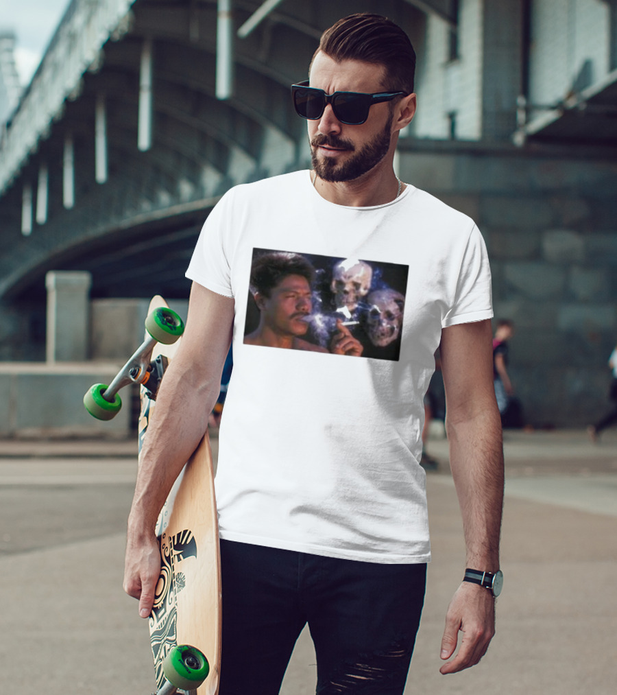 Cigarette Smoking With Spooky Skull Images And Man T-Shirt