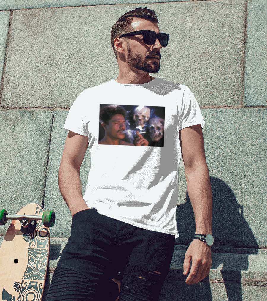 Cigarette Smoking With Spooky Skull Images And Man T-Shirt