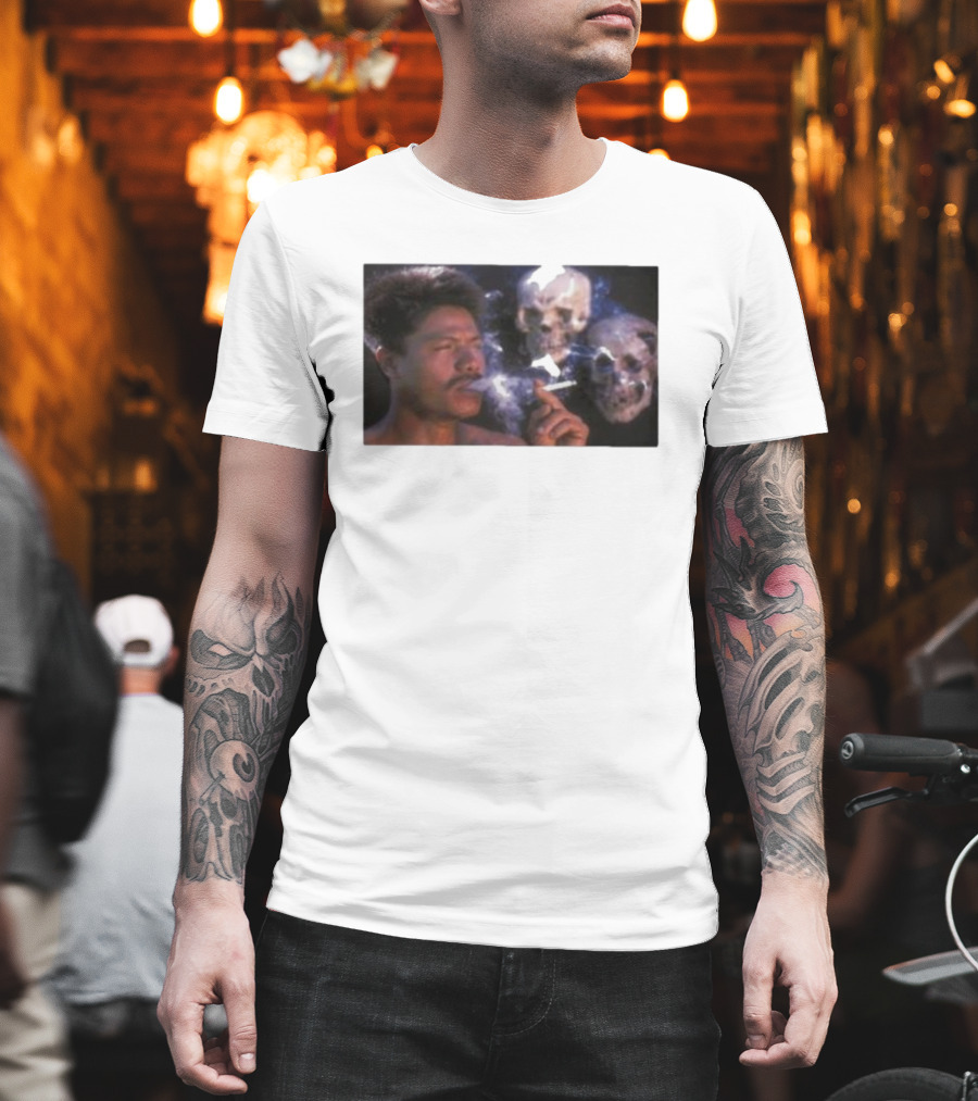 Cigarette Smoking With Spooky Skull Images And Man T-Shirt