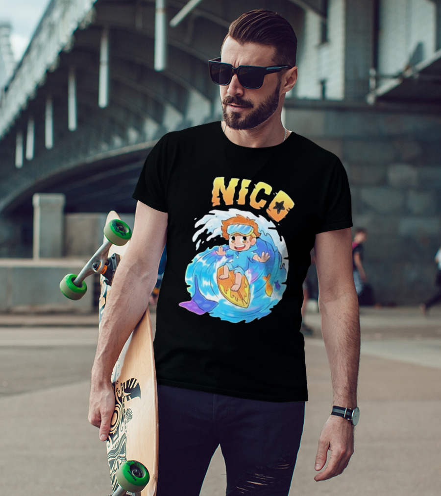 Nico Surfing In Ocean Wave Art With Cash And Nico Nico Starfish T-Shirt