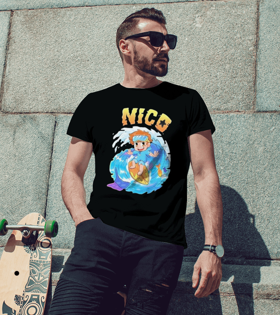 Nico Surfing In Ocean Wave Art With Cash And Nico Nico Starfish T-Shirt
