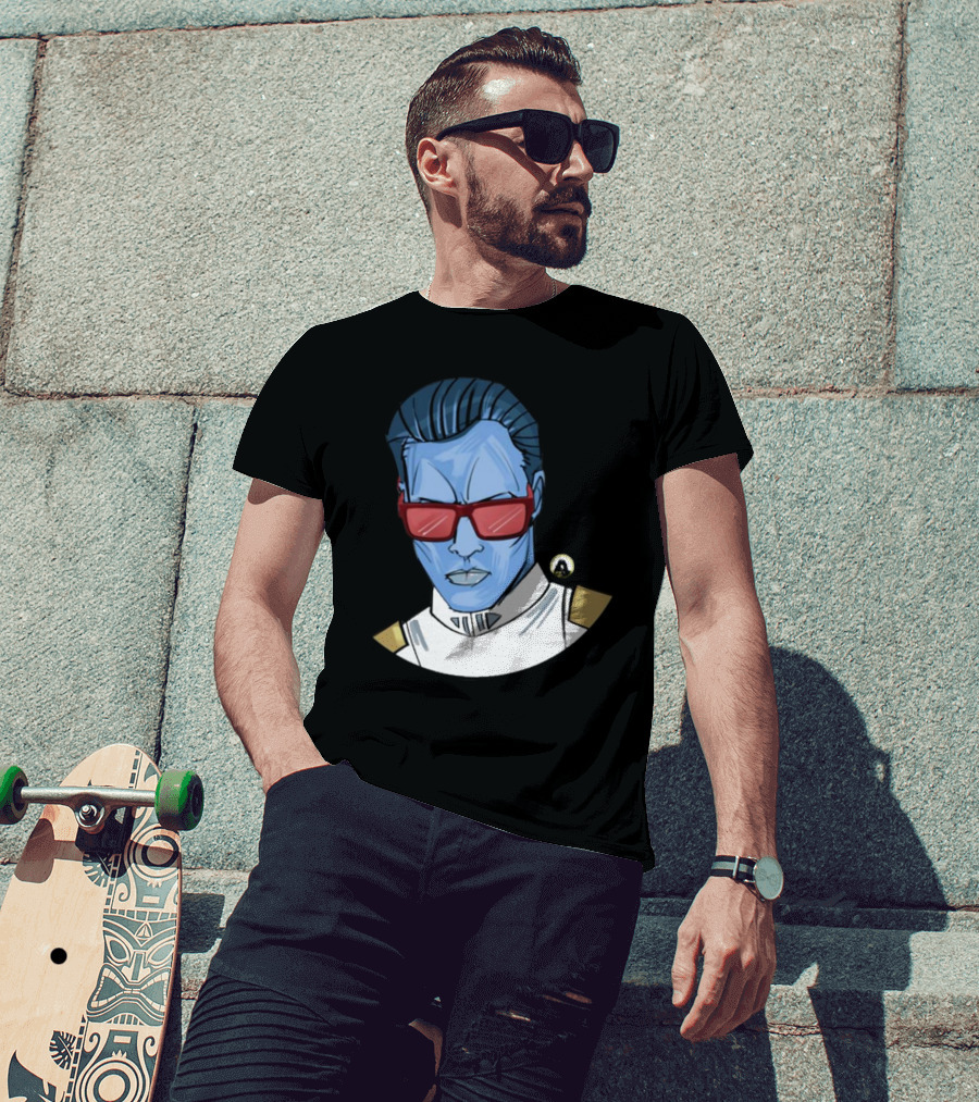 Starwarstheory Admiral Attitude Blue Character With Red Sunglasses T-Shirt
