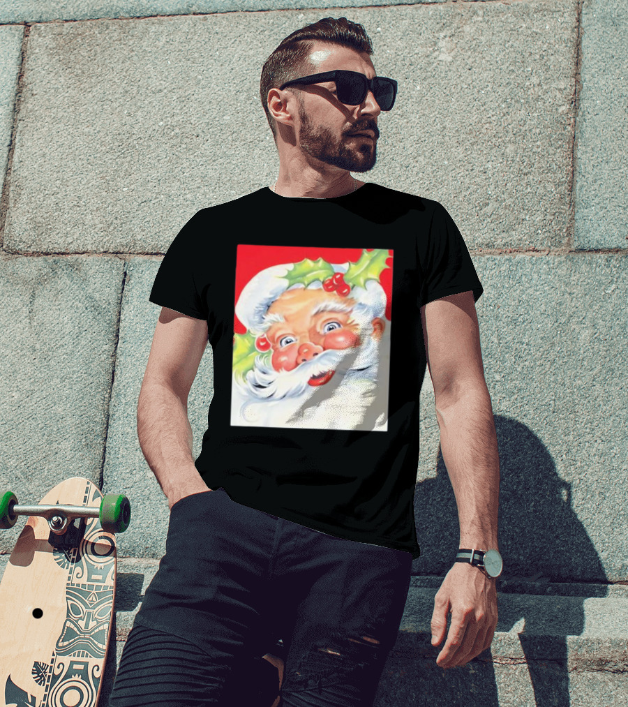 Christmas Jolly Santa Claus Holly Berries Festive Cheer T-Shirt