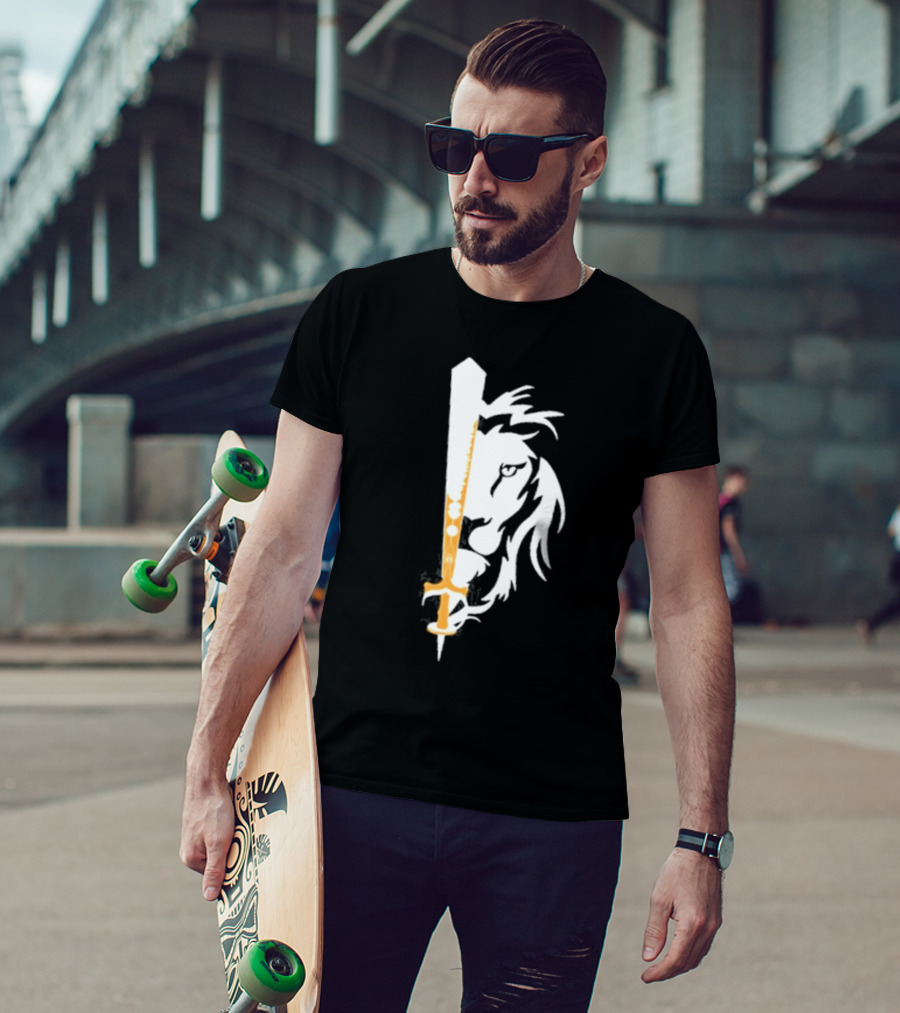 Real Sikh Lion And Sword Blackout Gold T-Shirt