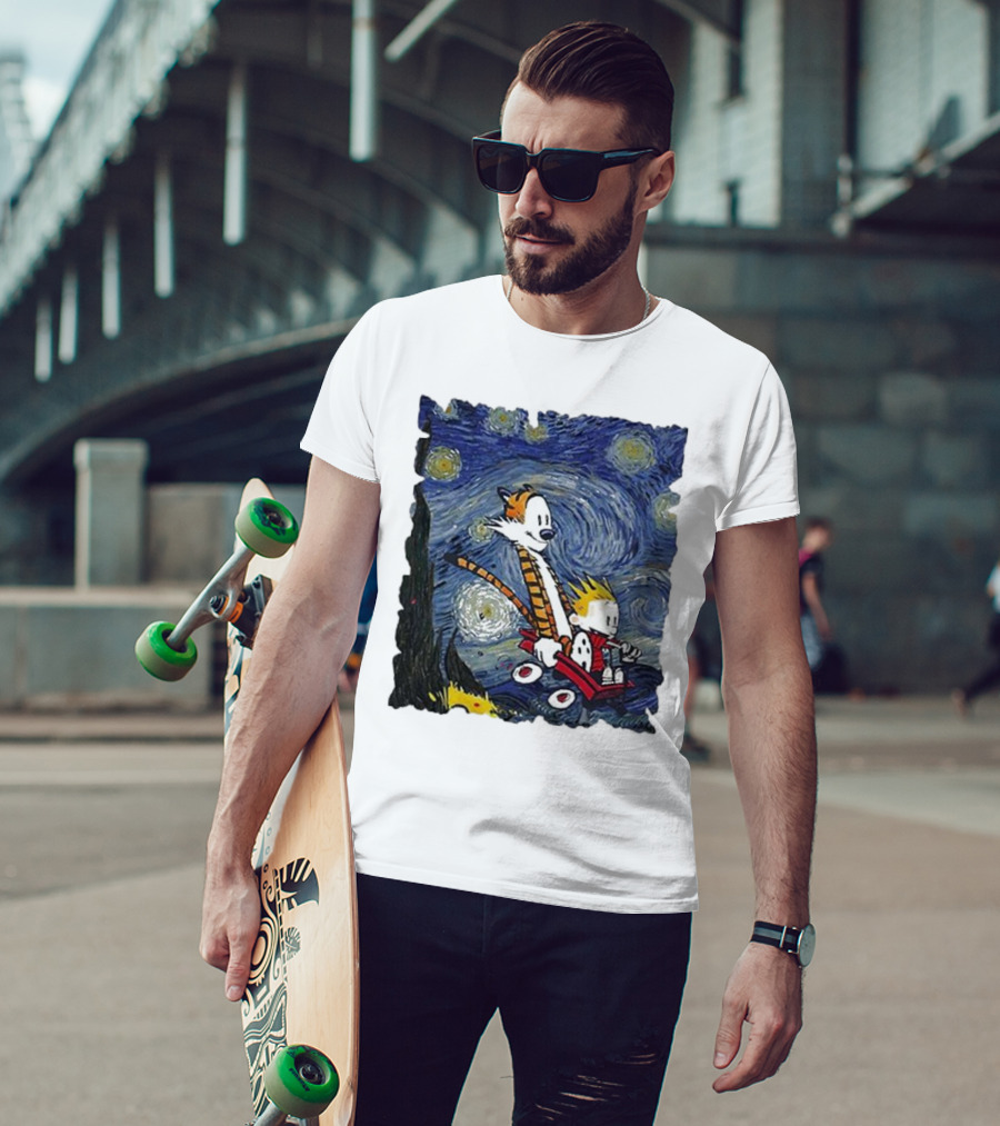 Vincent Van Gogh Starry Night Calvin And Hobbes Wagon T-Shirt