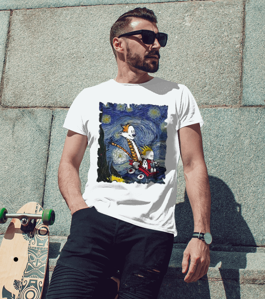 Vincent Van Gogh Starry Night Calvin And Hobbes Wagon T-Shirt