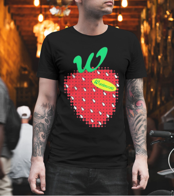 Wunderworld Strawberry Pattern with Green Leaf Initial T-Shirt Wunderworld Strawberry Pattern with Green Leaf Initial T-Shirt