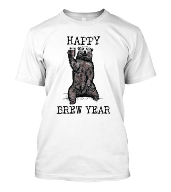 Happy Brew Year Festive Bear Toasting With Beer T-Shirt