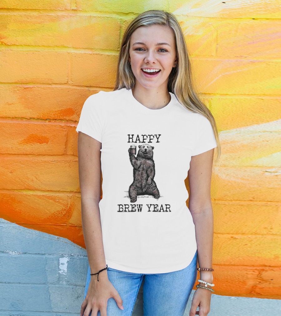 Happy Brew Year Festive Bear Toasting With Beer T-Shirt