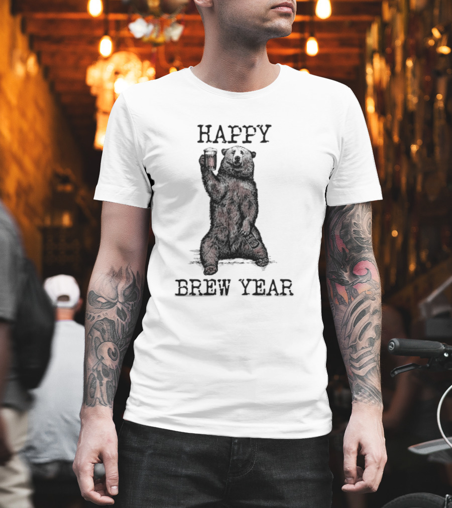 Happy Brew Year Festive Bear Toasting with Beer T-Shirt
