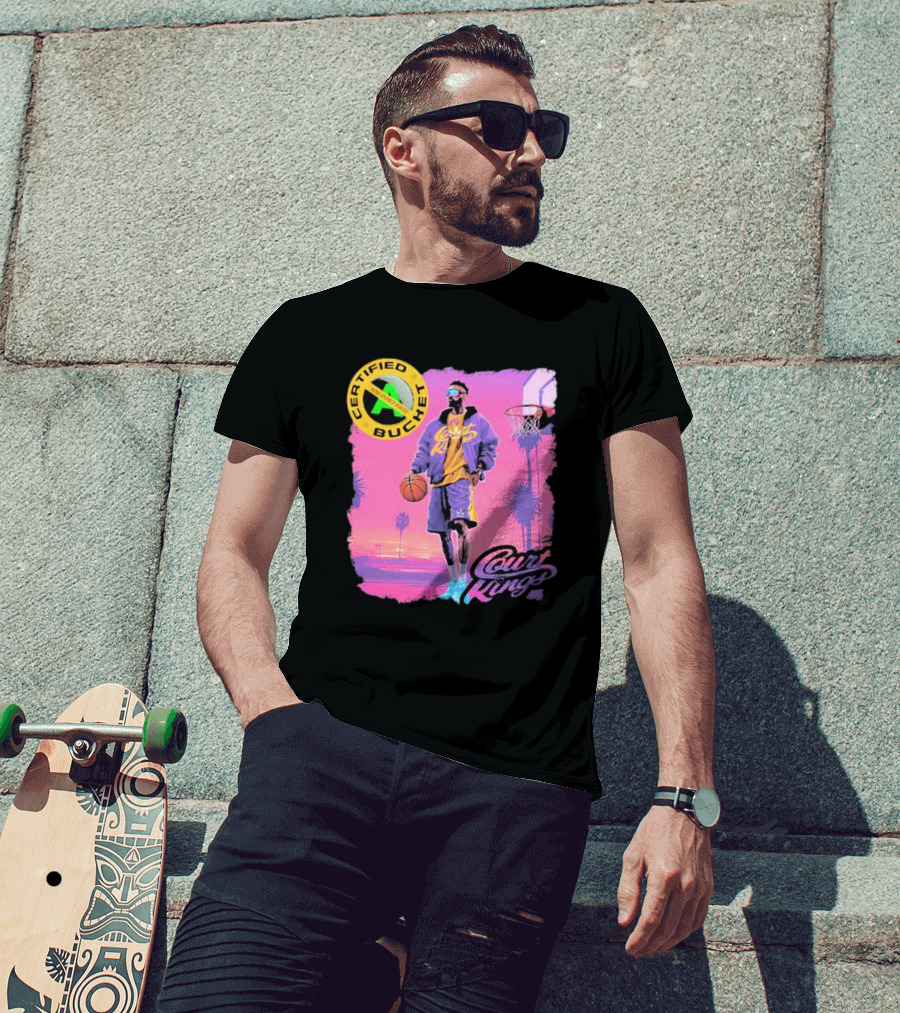 Certified Bucket Court Kings Style Basketball Sunset Scene T-Shirt